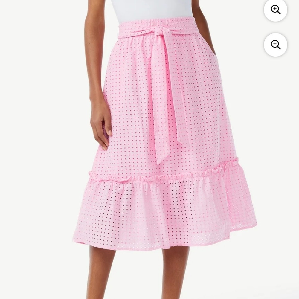 Scoop Pink Eyelet Midi Skirt NWT Size L Tiered Bow Tie Waist Baby Shower Outfits